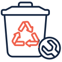 Small recycling bin with wrench icon.